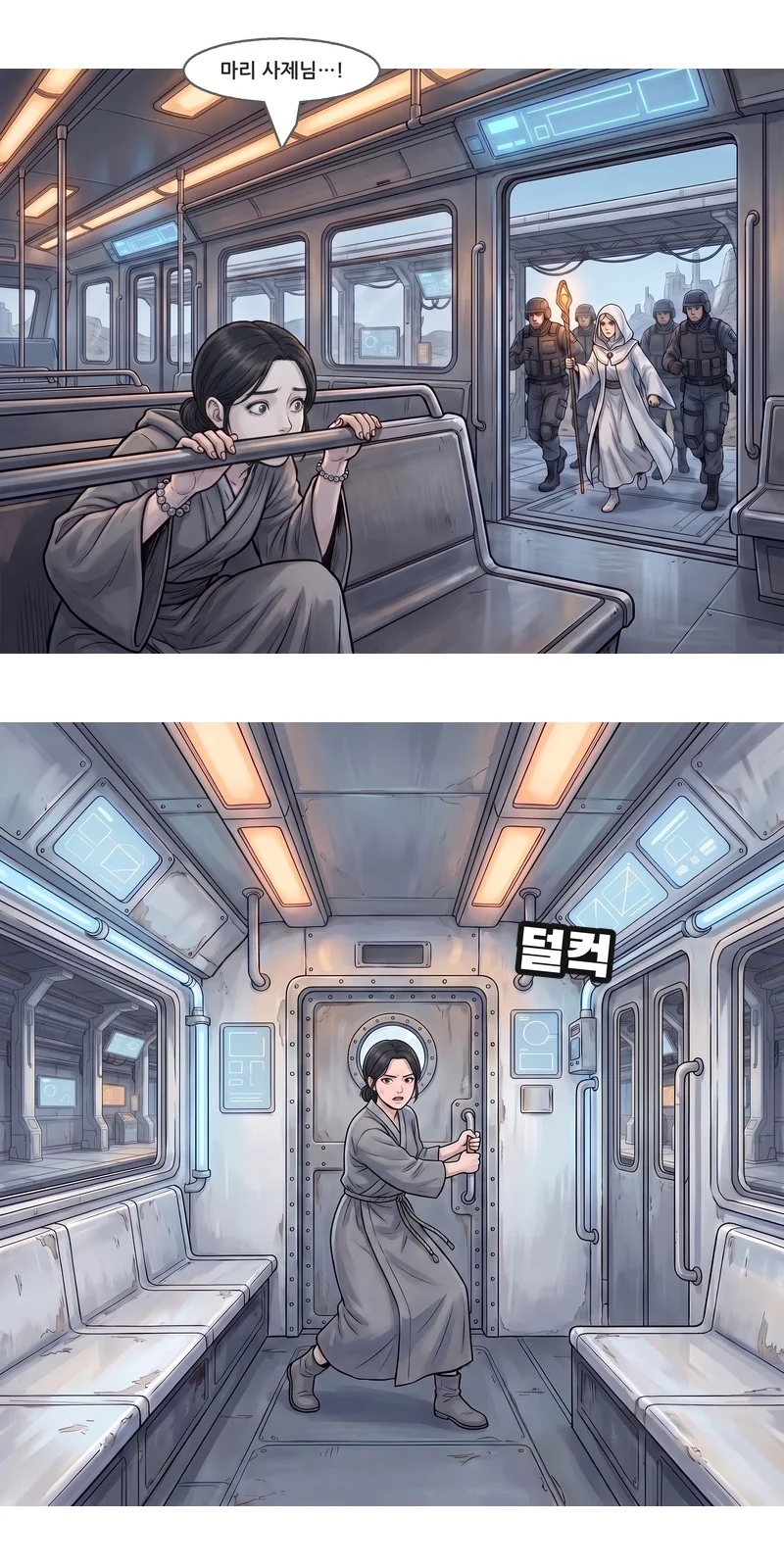 로사(작게): “마리 사제님…!” 효과음: 덜컥.