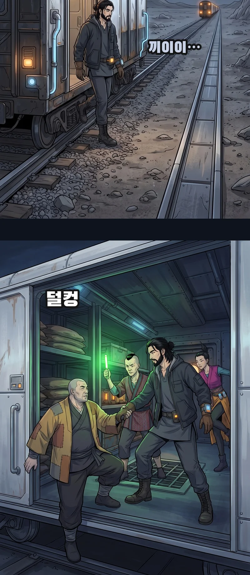 효과음: 끼이이… 효과음: 덜컹.