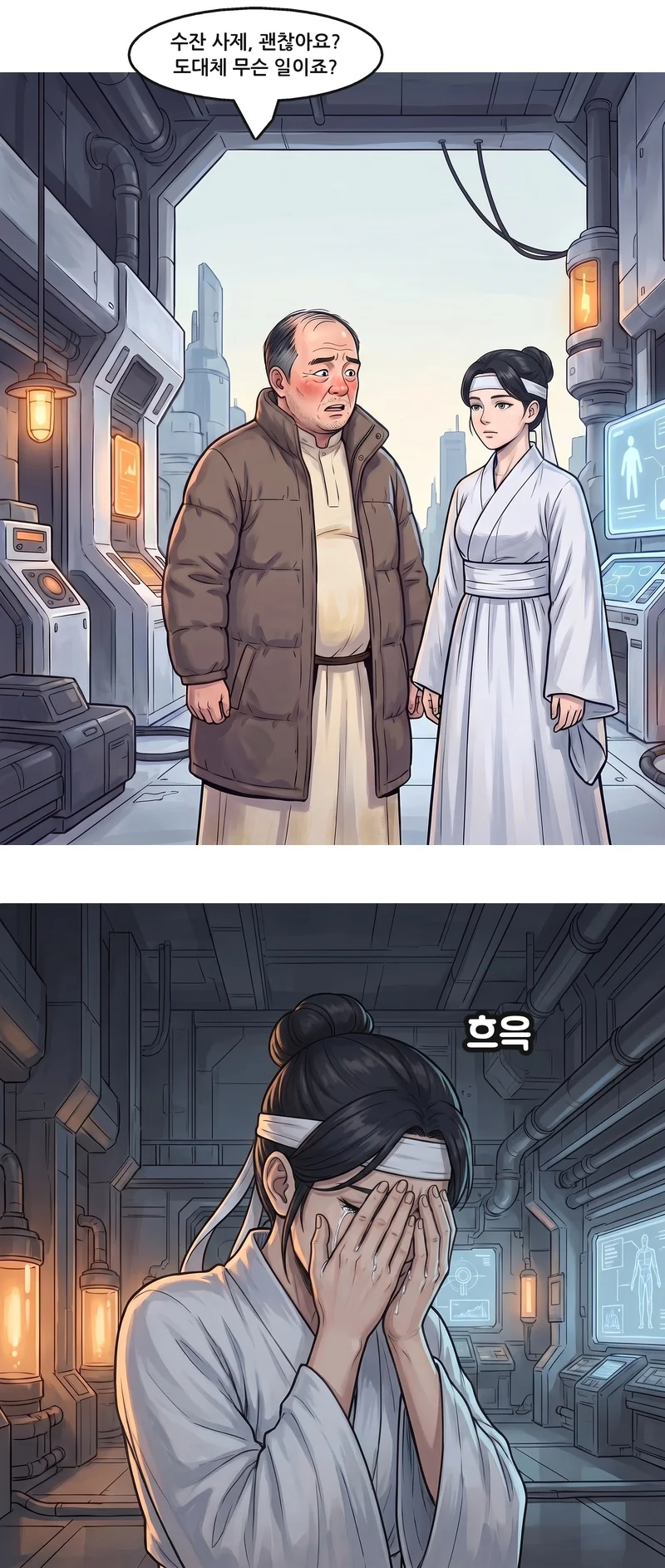벤: “수잔 사제, 괜찮아요? 도대체 무슨 일이죠?” 효과음: 흐윽.