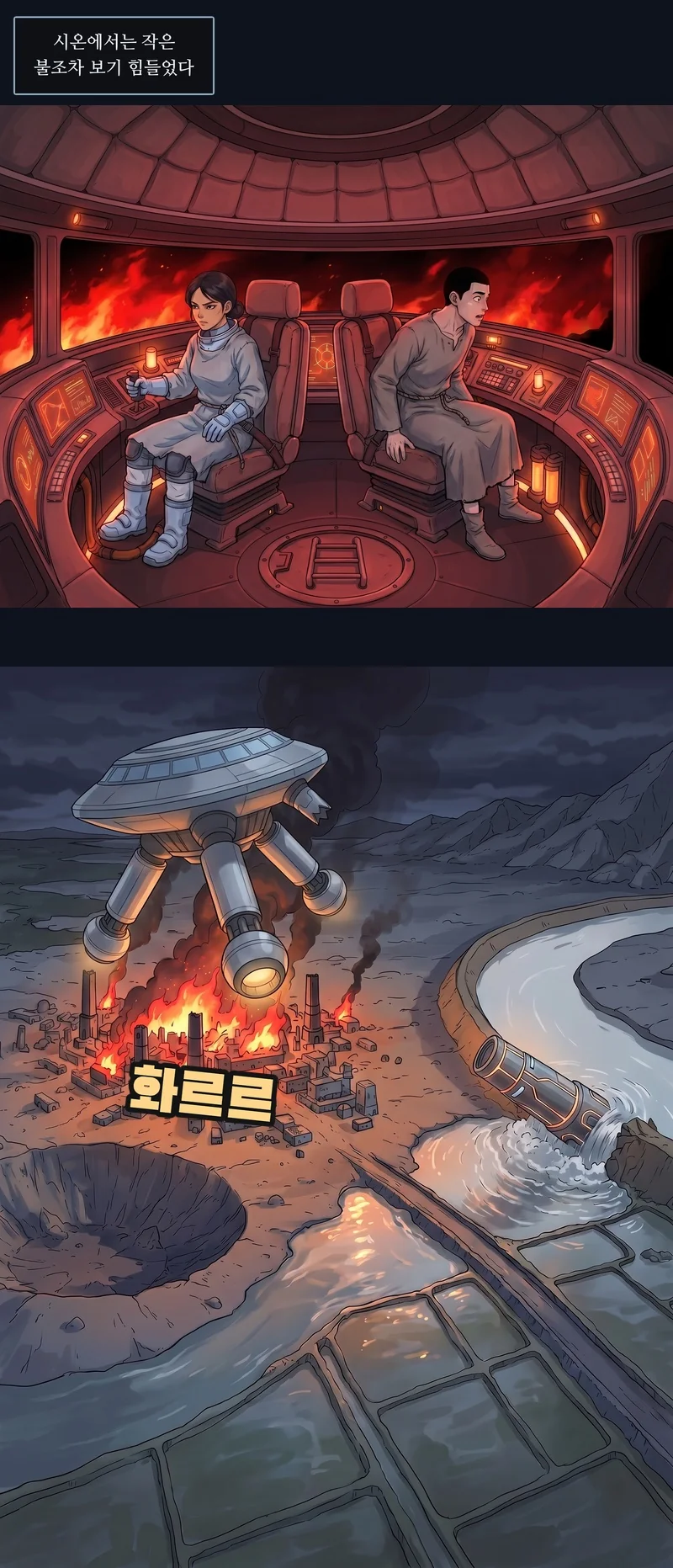 자막: 시온에서는 작은 불조차 보기 힘들었다. 효과음: 화르르.