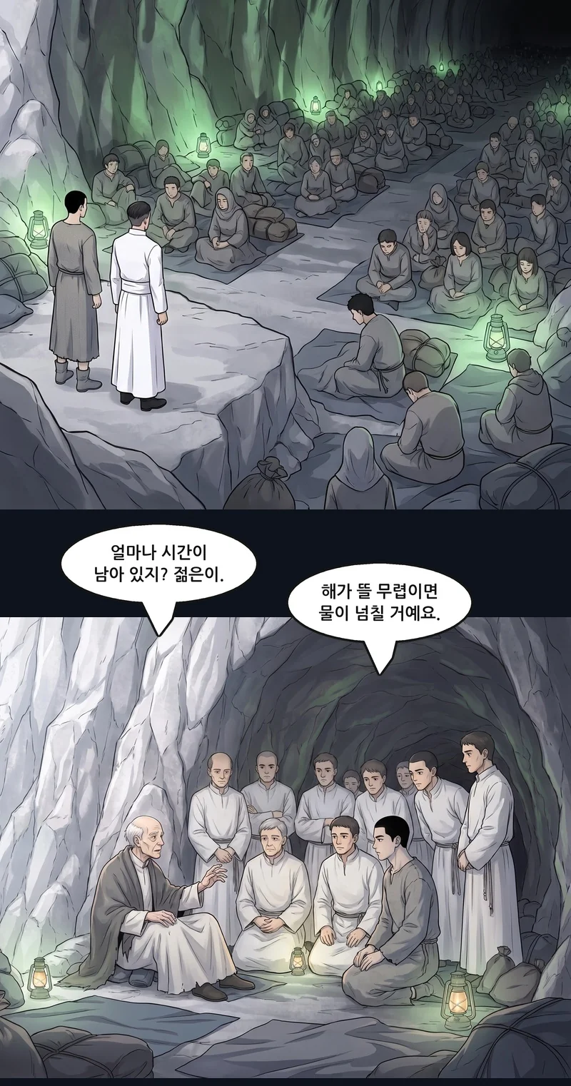 요셉: “얼마나 시간이 남아 있지? 젊은이.” 댄: “해가 뜰 무렵이면 물이 넘칠 거예요.”
